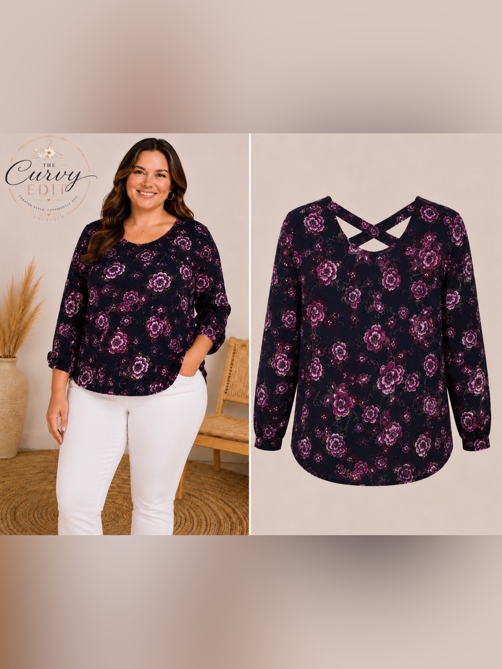 Westport Floral Crisscross Back Blouse | Size 1X | Classic Staple Piece Dressy